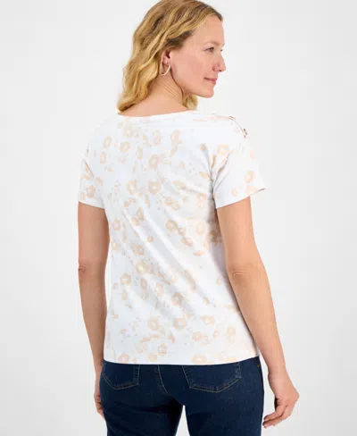 Style & Co Women's Pima Cotton Button-shoulder Top, Exclusively At Macy's In White