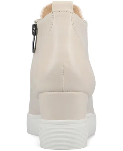 Journee Collection Clara Sneakers Women's Beige Side Zipper Wedge Heel Gal1415