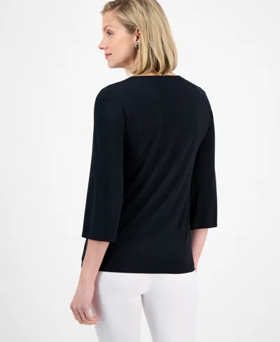 Jm Collection Petite Lace-up 3/4-sleeve Top, Exclusively At Macy's In Black
