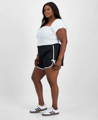 Derek Heart Trendy Plus Size Mid-rise Dolphin Bow Shorts In Black