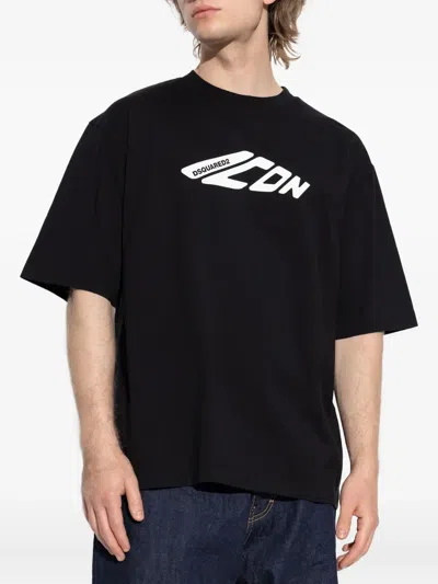 Dsquared2 Ribbed Crew-neck Loose Fit T-shirt In Black