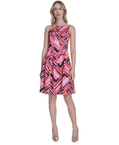Vince Camuto Plus Size Printed Scuba Fit & Flare Dress In Pink