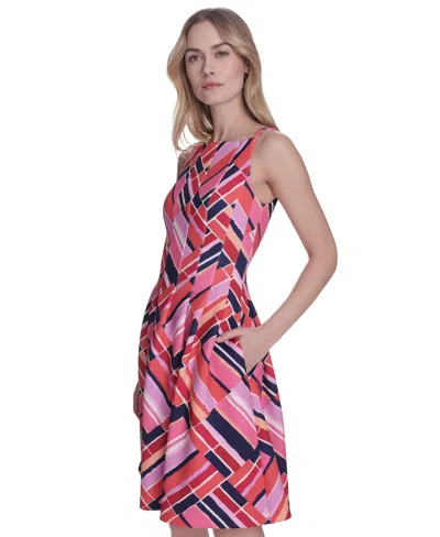 Vince Camuto Plus Size Printed Scuba Fit & Flare Dress In Pink