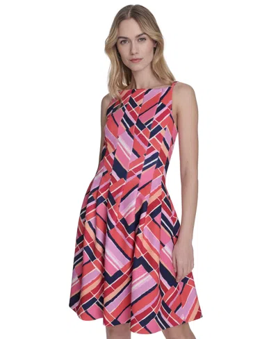 Vince Camuto Plus Size Printed Scuba Fit & Flare Dress In Pink