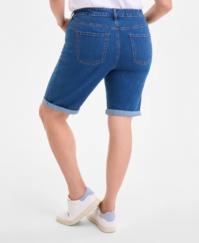 Style & Co Plus Size Mid-rise Roll-cuff Bermuda Denim Shorts, Exclusively At Macy's In Blue