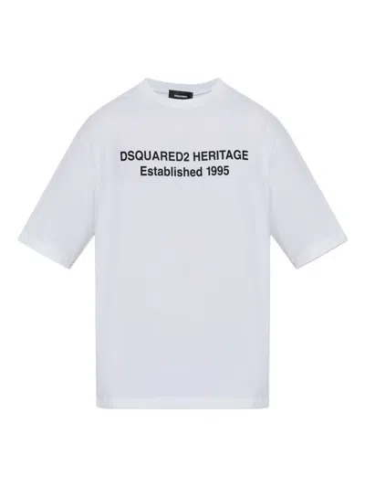 Dsquared2 Mens White Heritage 95 Text-print Cotton T-shirt In White