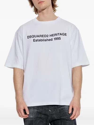 Dsquared2 Mens White Heritage 95 Text-print Cotton T-shirt In White