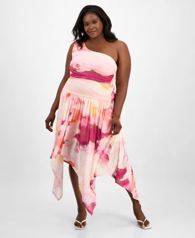 Bar Iii Trendy Plus Size Asymmetrical One-shoulder Dress, Exclusively At Macy's In Multi