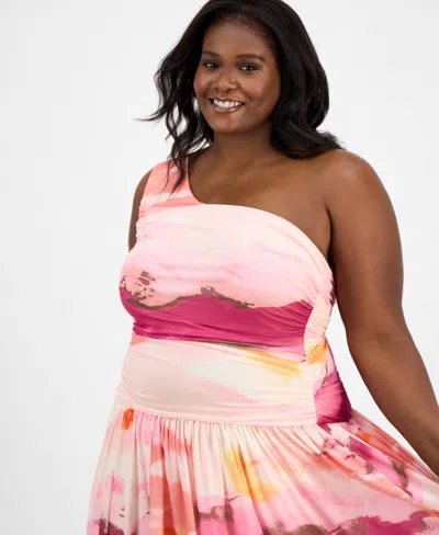 Bar Iii Trendy Plus Size Asymmetrical One-shoulder Dress, Exclusively At Macy's In Multi