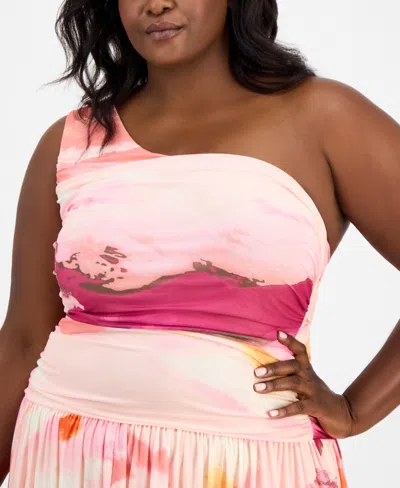 Bar Iii Trendy Plus Size Asymmetrical One-shoulder Dress, Exclusively At Macy's In Multi