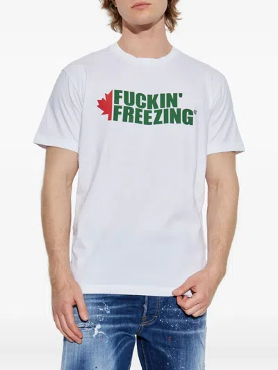 Dsquared2 White Crewneck T-shirt With Print On The Front And Logo Lettering On The Rear