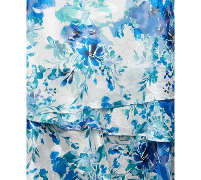 Alex Evenings Plus Size Printed Chiffon 3/4-sleeve Blouse In Blue