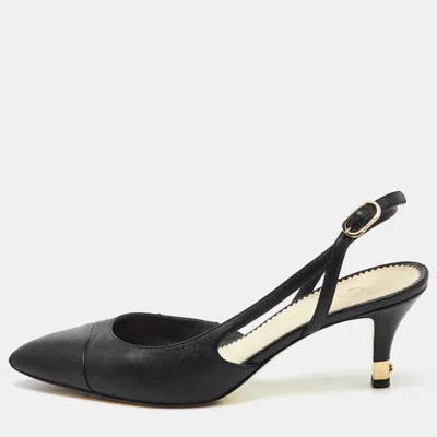 Pre-owned Chanel Black Leather Pointed Toe Cc Heel Slingback Pumps Size 37