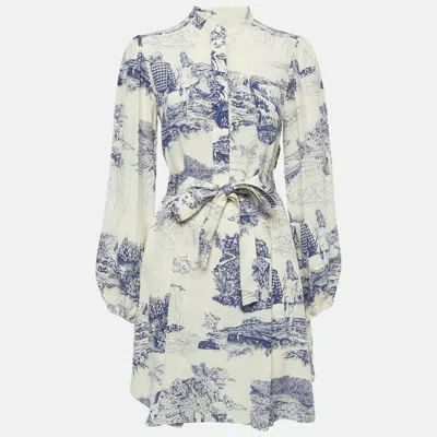 Pre-owned Chloé Cream/blue Printed Silk Mini Dress S In White