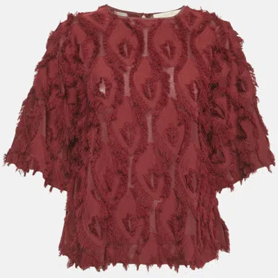 Pre-owned See By Chloé Dawn Red Fringed Crepe Flared Blouse S