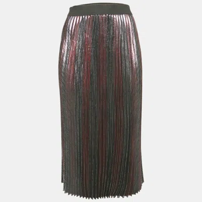 Pre-owned Zadig & Voltaire Metallic Lurex Plissé Midi Joyce Skirt S In Silver