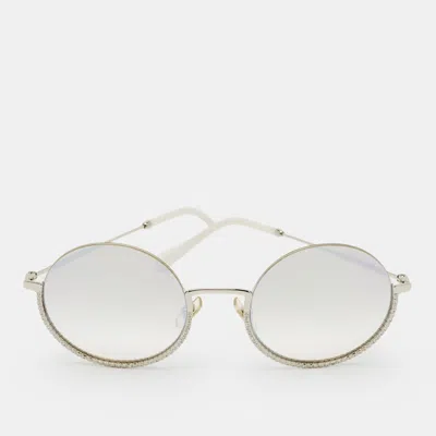 Pre-owned Miu Miu Beige/white Gradient Crystals Embellished Round Sunglasses