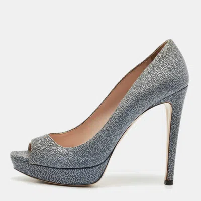 Pre-owned Miu Miu Grey Stingray Leather Platform Pumps Size 38 In Gray