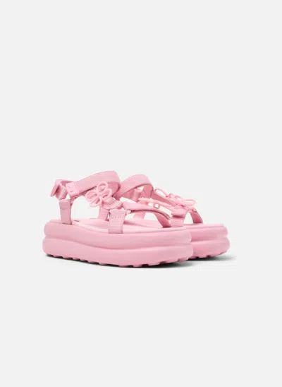 Camper Twins Pink Floral Bow Strappy Flatform Sandals