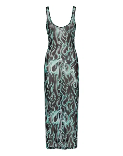 Philipp Plein Tulle Tank Top Long Dress Flame In Black