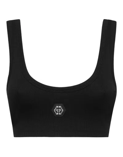 Philipp Plein Jersey Rib Cropped Tank Top