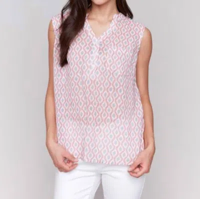 Charlie B Printed Cotton Gauze Sleeveless Shirt In Waves