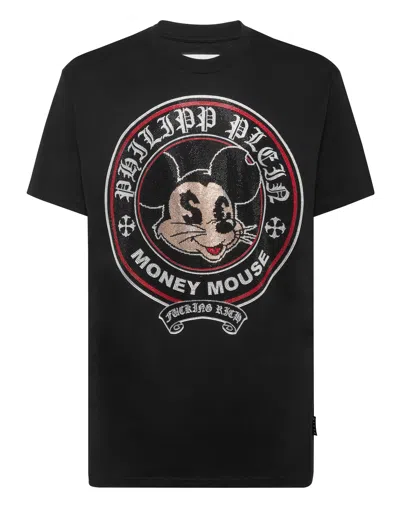 Philipp Plein Jersey T-shirt Round Neck Ss Strass Money Mouse