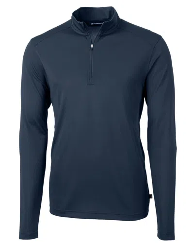 Cutter & Buck Virtue Eco Pique Recycled Quarter Zip Mens Pullover Jacket In Blue