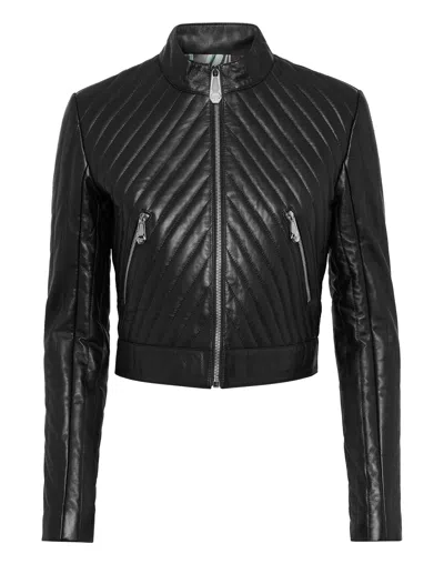 Philipp Plein Vintage Leather Biker Jacket Ls Flame