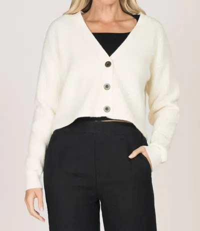 M.rena Long Sleeve Waffle Knit Button-up Cardigan In Ivory