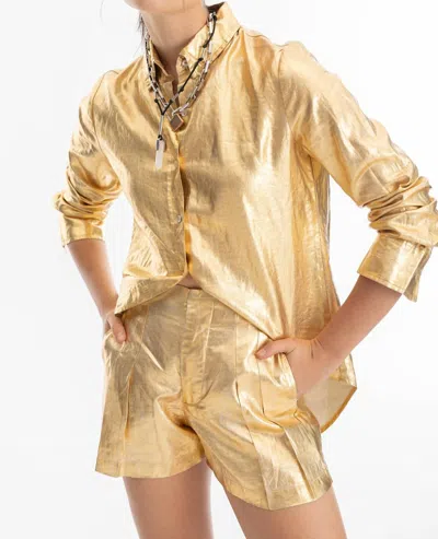 Lanhtropy Frida Linen Shorts In Gold Metallic