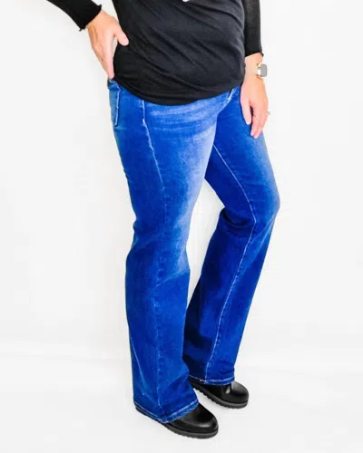 Risen Women's Mid Rise Long Straight Jeans - Plus In Dark Wash