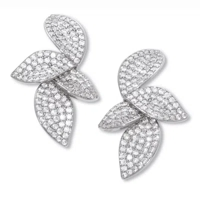 Palm Beach Jewelry Round Pave-style Crystal Silvertone Drop Flower Shape Earrings