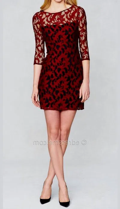 Aidan Mattox 3/4 Sleeve Illusion Lace Party Dress In Red