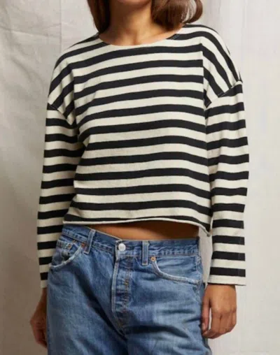 PERFECTWHITETEE TAYLOR RECYCLED COTTON STRIPED LONG SLEEVE TOP IN BLACK NATURAL STRIPE 
