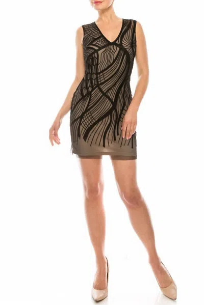 Aidan Mattox Sleeveless Embellished Mesh Dress In Black Light Mink
