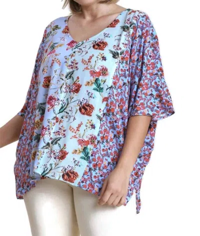 Umgee Mixed Floral Print Top -plus In Sky