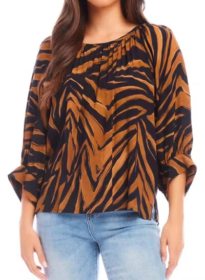 Karen Kane Blouson Sleeve Top In Brown In Brown