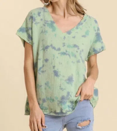 Umgee Tie Dye Cotton Gauze Top In Mint