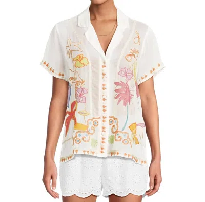 Johnny Was Piper Applique Shirt In White