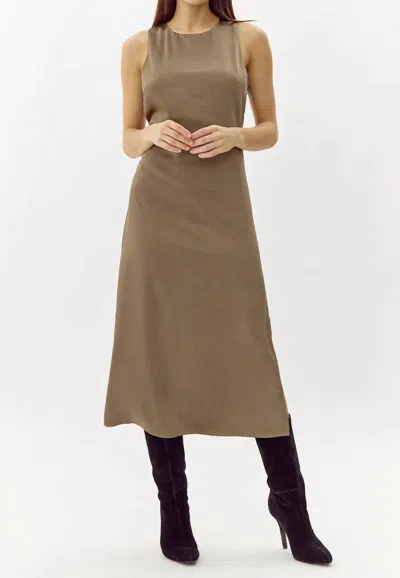 Greylin Trina Satin Midi Dress In Moss Green