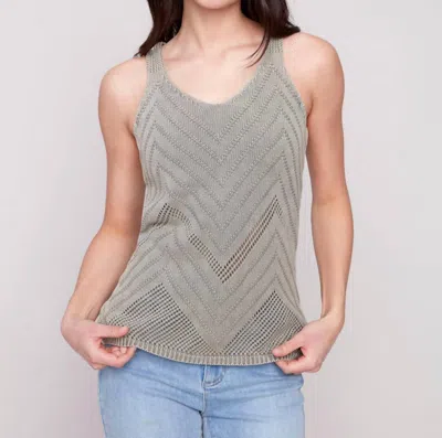 Charlie B Chevron Pointelle Knit Camisole In Celadon