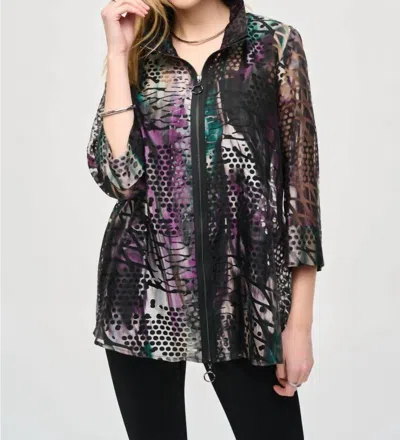 Joseph Ribkoff Abstract Print Zip Front Organza Jacket In Multi