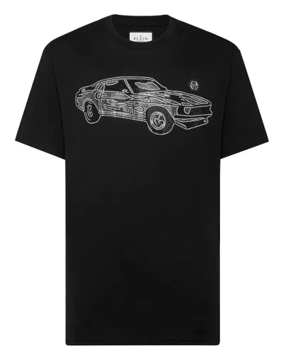 Philipp Plein Car Crew Neck Graphic Print Short Sleeves In Black
