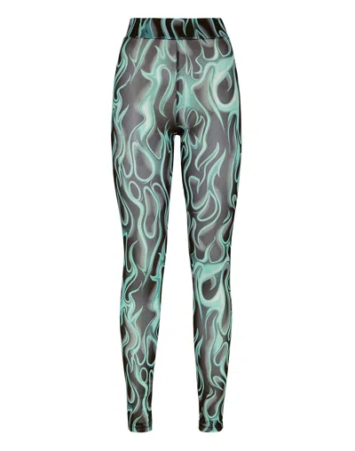Philipp Plein Tulle Leggings Flame In Green