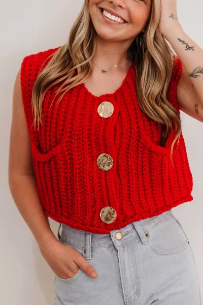 Shop Sundayup Button Knit Sweater Vest In Red