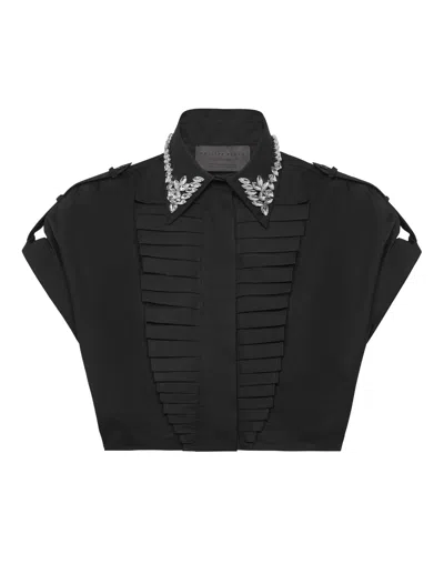 Philipp Plein Volant Cropped Shirt Ss Strass