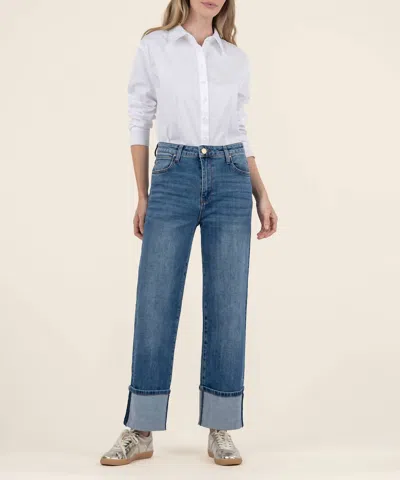Kut From The Kloth Sienna High Rise Wide Leg Roll Up Jean In Dark Base Wash