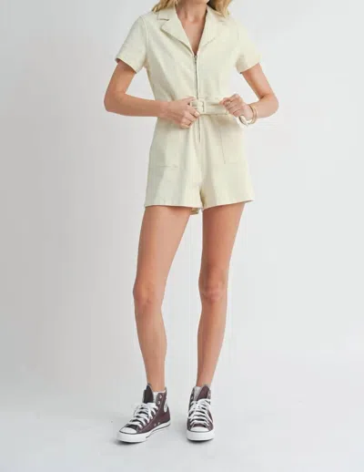 Sadie & Sage Live Happy Front Zip With Belt Romper In Ivory