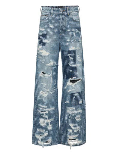 Philipp Plein Skater Fit Row Denim Trousers Studs